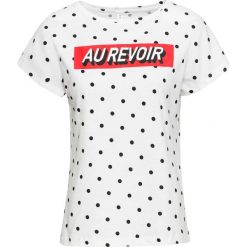 T-shirt bonprix biało-czarny w groszki. Białe t-shirty damskie bonprix, w grochy, z okrągłym kołnierzem. Za 24,99 zł.