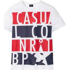 T-shirt z dużym nadrukiem bonprix biały z nadrukiem. Białe koszulki męskie bonprix, m, z nadrukiem, bez kołnierzyka, bez rękawów. Za 34,99 zł.