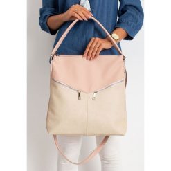 Torebka damska shopper bag 0008 różowa beżowa - różowy. Różowe torby damskie na zakupy w paski, eleganckie, duże. Za 69,99 zł.