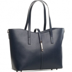 Skórzana torebka w kolorze granatowym - 40 x 27 x 14 cm. Niebieskie torebki klasyczne damskie Mia Tomazzi, z aplikacjami, z materiału, z aplikacjami. W wyprzedaży za 363,95 zł.