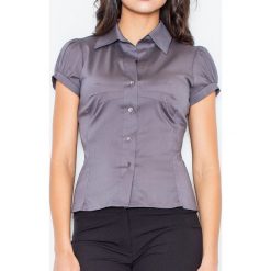 Szara Elegancka Koszula z Krótkim Rękawem. Szare bluzki damskie Molly.pl, na co dzień, xl, bez wzorów, eleganckie, bez kołnierzyka, z krótkim rękawem. Za 84,90 zł.