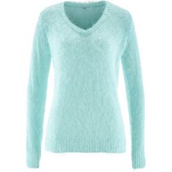 Swetry damskie: Sweter z dekoltem w serek bonprix pastelowy miętowy