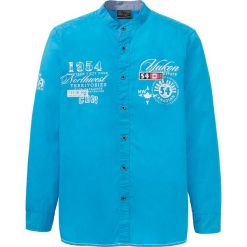 Koszula ze stójką bonprix turkusowy z nadrukiem. Niebieskie koszule męskie bonprix, xl, z nadrukiem, ze stójką, bez rękawów. Za 74,99 zł.