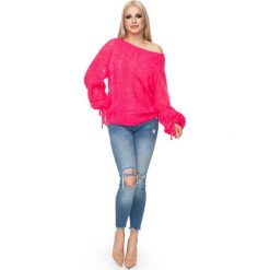 Sweter oversize ażurowy neonowy róż. Różowe swetry damskie e-margeritka.pl, s, bez wzorów, z poliesteru, bez rękawów, bez kaptura. Za 129,99 zł.