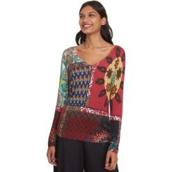 Desigual Michelle Sweter Czerwony Wielokolorowy. Czerwone bluzy damskie Desigual, s, bez wzorów, z wiskozy, bez rękawów, bez kaptura. Za 378,95 zł.