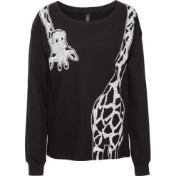 Bluza dresowa z nadrukiem żyrafy bonprix czarny. Czarne bluzy damskie bonprix, z nadrukiem, z dresówki, bez rękawów, bez kaptura. Za 74,99 zł.
