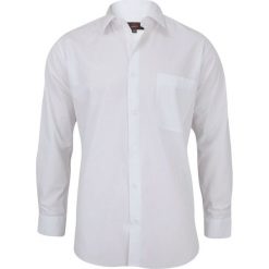 Koszula Męska, Jednokolorowa, Delikatnie Taliowana, Biała KSDWJRL0061. Białe koszule męskie Jurel, m, bez wzorów, z bawełny, eleganckie, bez kołnierzyka, z długim rękawem. Za 99,00 zł.