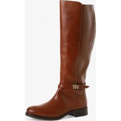 Tommy Hilfiger - Kozaki damskie ze skóry, beżowy. Brązowe kozaki damskie TOMMY HILFIGER, ze skóry, na wysokim obcasie, bez zapięcia. Za 799,95 zł.