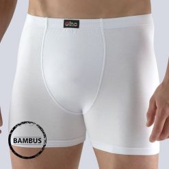 Dłuższe męskie bokserki GINO Bamboo białe. Białe bokserki męskie GINO, bez wzorów, z dzianiny. Za 36,95 zł.