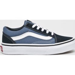 Vans - Tenisówki dziecięce. Niebieskie trampki dziewczęce Vans, bez wzorów, ze skóry, na sznurówki. Za 199,90 zł.