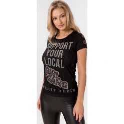 Philipp Plein Support Koszulka Czarny. Czarne koszulki damskie Philipp Plein, m, z aplikacjami, z bawełny, bez kołnierzyka. Za 1181,95 zł.
