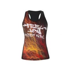 TOP EXPLOSION. Brązowe topy sportowe damskie marki Feelj!, l, w kolorowe wzory, ze skóry, z klasycznym kołnierzykiem. Za 119,00 zł.