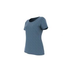 Koszulka krótki rękaw regular Gym & Pilates 500 damska. Niebieskie bluzki sportowe damskie marki DOMYOS, xl, z elastanu. Za 19,99 zł.