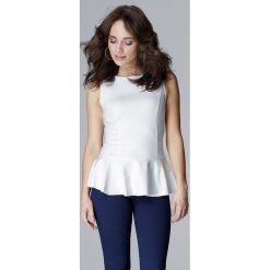 Ecru Elegancka Bluzka z Baskinką bez Rękawów. Szare podkoszulki damskie marki Molly.pl, s, bez wzorów, eleganckie, z klasycznym kołnierzykiem, bez rękawów. Za 99,90 zł.