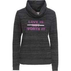 Bluza melanżowa z nadrukiem, długi rękaw bonprix czarno-biały melanż. Szare bluzy rozpinane damskie bonprix, melanż, z długim rękawem, długie. Za 59,99 zł.