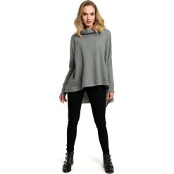 Szara Oversizowa Asymetryczna Bluza z Luźnym Golfem. Szare bluzy damskie Molly.pl, uniwersalny, bez wzorów, bez rękawów. Za 128,90 zł.