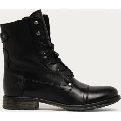 Mustang - Workery skórzane. Czarne workery damskie Mustang, ze skóry, z okrągłym noskiem, bez obcasa, na obcasie, na zamek. Za 489,90 zł.