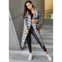 Victoria Długa Kurtka Puch Premium Kolor Silver S. Szare kurtki damskie LIGARI, s, bez wzorów, z bawełny, długie, bez kaptura. Za 389,00 zł.