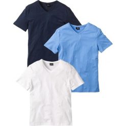 T-shirt z dekoltem w serek (3 szt.) bonprix niebieski + biały + ciemnoniebieski. Niebieskie koszulki męskie bonprix, s, bez wzorów, z dekoltem w serek. Za 74,97 zł.