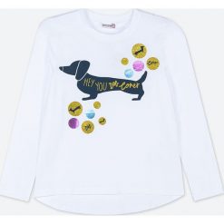 Coccodrillo - Longsleeve dziecięcy 128-146 cm. Białe bluzki dziewczęce COCCODRILLO, z nadrukiem, z dzianiny, z okrągłym kołnierzem, z długim rękawem, długie, bez kaptura. Za 52,90 zł.