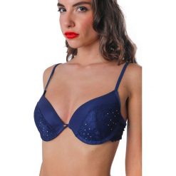 Biustonosz "Stellina" w kolorze granatowym. Niebieskie biustonosze Audace, w koronkowe wzory, z koronki. W wyprzedaży za 34,95 zł.