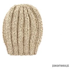 Beżowa grubaśna czapka robiona na drutach. Brązowe czapki damskie marki Pakamera. Za 86,00 zł.