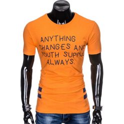 T-shirt męski z nadrukiem S986 - pomarańczowy. Pomarańczowe t-shirty męskie Ombre Clothing, s, z nadrukiem, bez kołnierzyka. Za 19,99 zł.