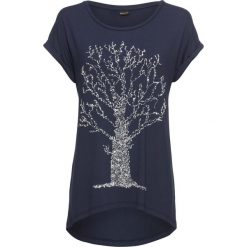 Shirt z aplikacją z cekinów bonprix ciemnoniebiesko-srebrny. Niebieskie koszulki damskie marki bonprix, z aplikacjami, z dżerseju, glamour, bez kołnierzyka, bez rękawów. Za 54,99 zł.
