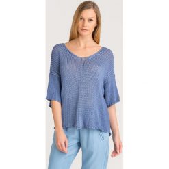 SWETER TWINSET. Niebieskie swetry damskie Twinset, s, bez wzorów, z materiału, z krótkim rękawem, krótkie, bez kaptura. Za 349,30 zł.