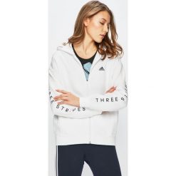 Adidas Performance - Bluza. Białe bluzy damskie z kieszeniami marki adidas Performance, s, z nadrukiem, z bawełny, z kapturem. Za 249,90 zł.