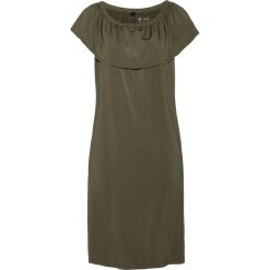 Sukienka shirtowa bonprix ciemnooliwkowy. Zielone sukienki damskie bonprix, bez wzorów, bez kołnierzyka, bez rękawów. Za 79,99 zł.