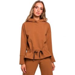 Kamelowa Kobieca Bluza z Kapturem. Pomarańczowe bluzki damskie Moe, s, bez wzorów, z elastanu, bez rękawów, z kapturem. Za 147,90 zł.