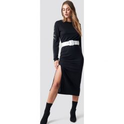 NA-KD Sukienka Sleeve Print Viscose - Black. Czarne długie sukienki marki NA-KD, z materiału, z okrągłym kołnierzem. Za 141,95 zł.