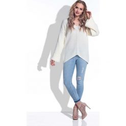 Ecru Sweter w Serek z Rozkloszowanymi Rękawami. Szare swetry oversize damskie marki Molly.pl, na co dzień, s, z dzianiny, z golfem, z długim rękawem. Za 116,90 zł.