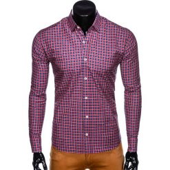 KOSZULA MĘSKA W KRATĘ Z DŁUGIM RĘKAWEM K436 - GRANATOWA/CZERWONA. Czerwone koszule męskie Ombre Clothing, s, bez wzorów, z bawełny, eleganckie, bez kołnierzyka, z długim rękawem. Za 39,00 zł.