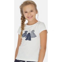 Mayoral - T-shirt dziecięcy 128-167 cm. Białe bluzki dziewczęce Mayoral, z nadrukiem, z dzianiny, z okrągłym kołnierzem, krótkie. Za 78,90 zł.