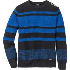 Sweter Regular Fit bonprix antracytowy melanż - lazurowy w paski. Szare swetry klasyczne męskie bonprix, l, z aplikacjami, ze splotem. Za 109,99 zł.
