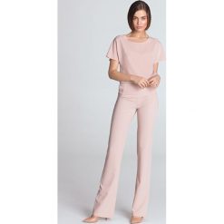 Jasnoróżowe spodnie z wysokim stanem. Spodnie damskie NIFE, xl, bez wzorów, z elastanu, eleganckie, z podwyższonym stanem. Za 169,00 zł.