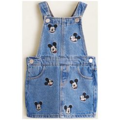 Mango Kids - Sukienka dziecięca Mickey 80-104 cm. Niebieskie sukienki dziewczęce Mango Kids, z haftami, z bawełny, casualowe, bez rękawów, proste. Za 99,90 zł.