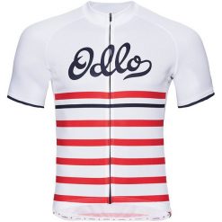 Odlo Koszulka rowerowa Stand-up collar s/s full zip Fujin Print biała r. XL (411442). Białe odzież rowerowa męska marki Odlo, m. Za 238,18 zł.