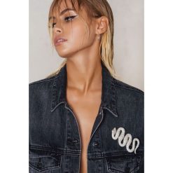 Broszki damskie: NA-KD Accessories Duża kryształowa broszka w kształcie węża – Silver