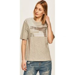 Tommy Hilfiger - T-shirt. Szare bluzki damskie TOMMY HILFIGER, s, z nadrukiem, z bawełny, z okrągłym kołnierzem. Za 269,90 zł.