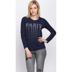 Granatowa Bluzka Overrated. Szare bluzki longsleeves Born2be, l, z aplikacjami, z okrągłym kołnierzem. Za 39,99 zł.