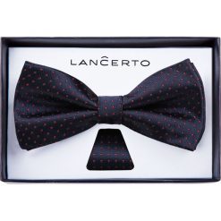 Mucha Granatowa w Czerwone Kropki. Czerwone muszki męskie marki LANCERTO, w kropki, z dzianiny, eleganckie. Za 79,90 zł.