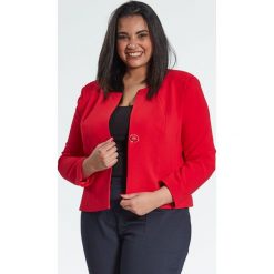 Czerwony klasyczny, damski żakiet w dużych rozmiarach OVERSIZE PLUS SIZE WIOSNA. Czerwone żakiety damskie Moda Size Plus Iwanek, na wiosnę, uniwersalny, bez wzorów, z poliesteru, eleganckie, bez rękawów, bez kaptura. Za 149,00 zł.