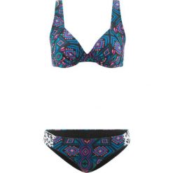 Bikini na fiszbinach minimizer (2 części) bonprix czarno-lazurowo-truskawkowy z nadrukiem. Czarne stroje kąpielowe damskie bonprix, z nadrukiem. Za 34,99 zł.