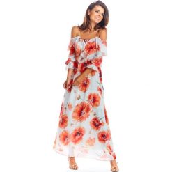 Sukienka hiszpanka długa ecru - 42. Sukienki damskie e-margeritka.pl, xl, bez wzorów, z poliesteru, eleganckie, z długim rękawem, długie, bez kaptura. Za 184,99 zł.