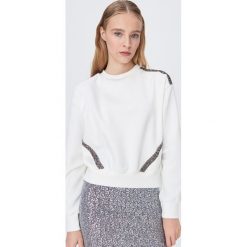 Bluza z brokatowymi wstawkami - Kremowy. Białe bluzy damskie Sinsay, s, bez wzorów, bez rękawów, bez kaptura. Za 59,99 zł.