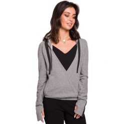 Bluza z kapturem i przodem na zakładke - szara. Szare bluzy damskie BE, s, bez wzorów, z bawełny, bez rękawów, z kapturem. W wyprzedaży za 179,00 zł.