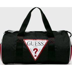 Guess Jeans - Torba. Czarne torebki damskie sportowe w paski, z poliesteru, sportowe. Za 299,90 zł.